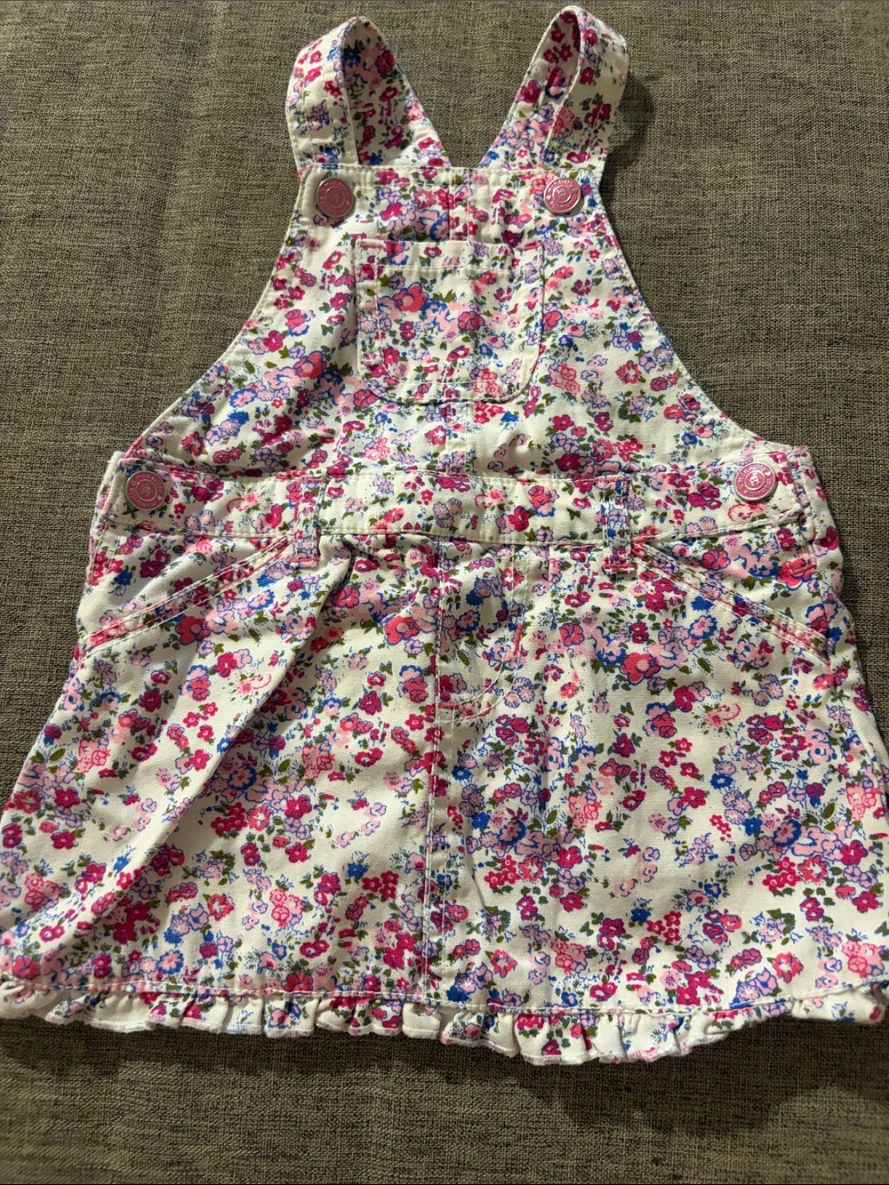 Floral Pink and White Girls' Casual Overall Dress
